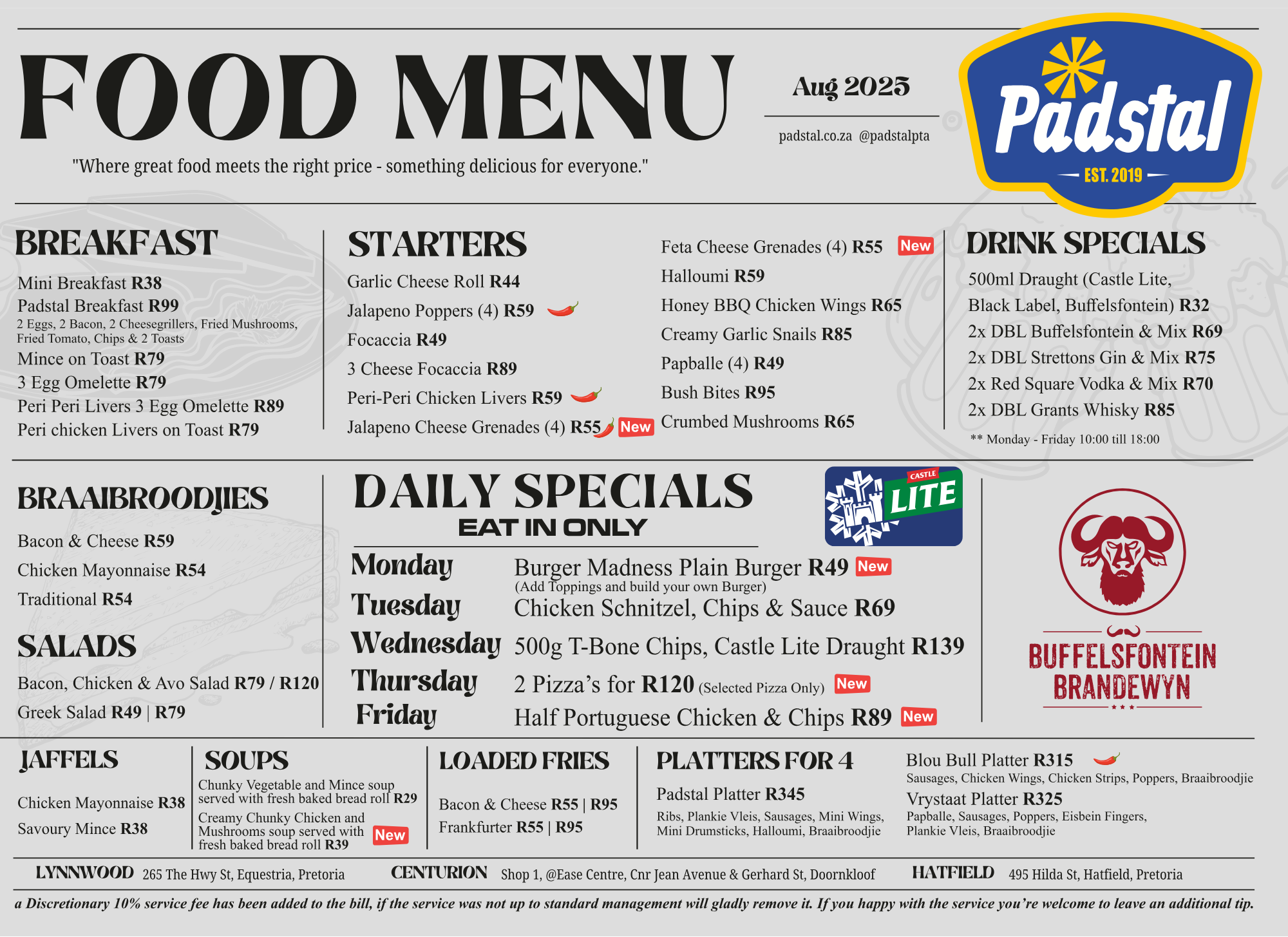 Padstal Food Menu